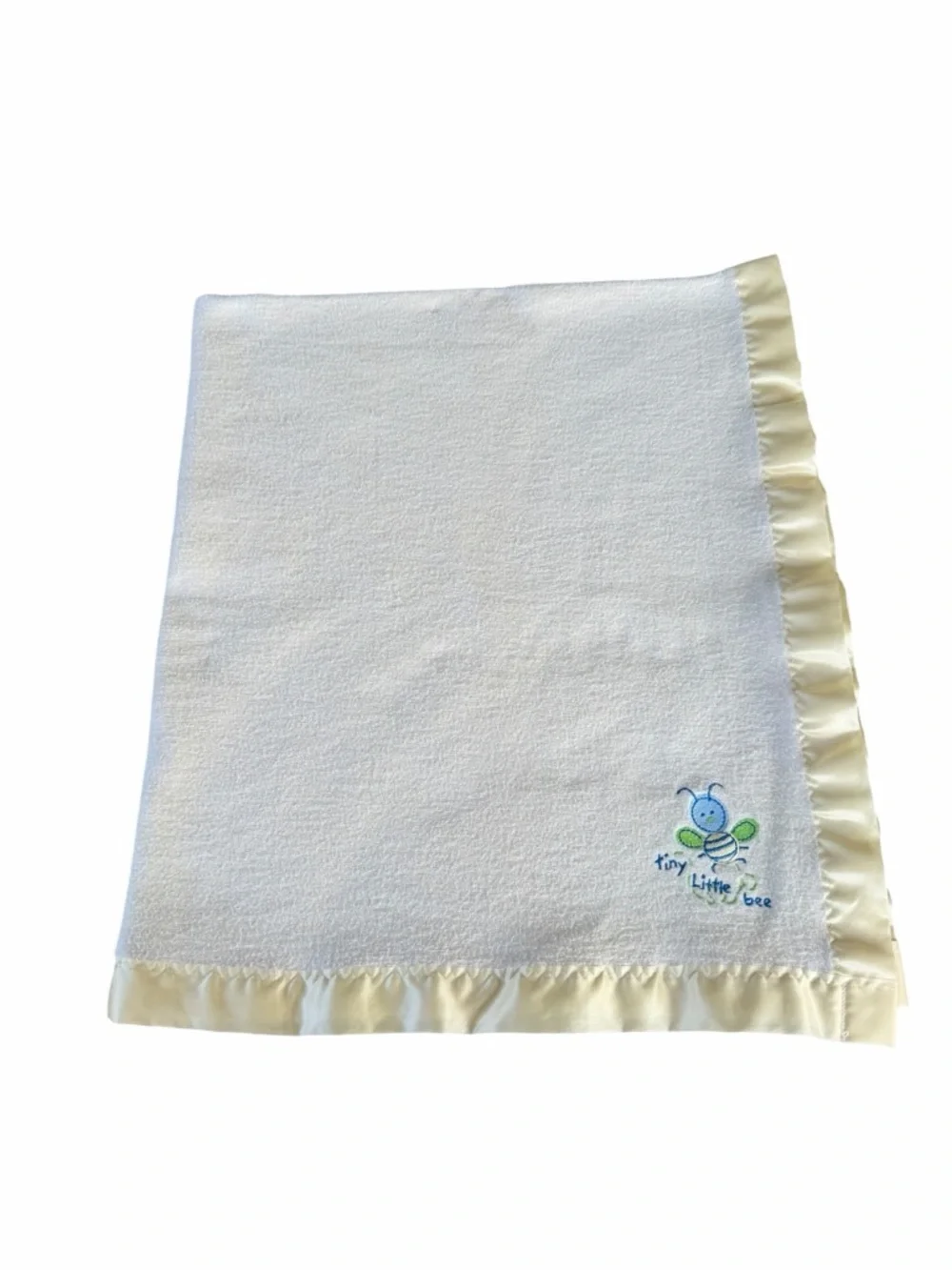 Vintage Carter’s Satin Trim Fleece Baby Blanket Tiny Little Bee Yellow USA GUC